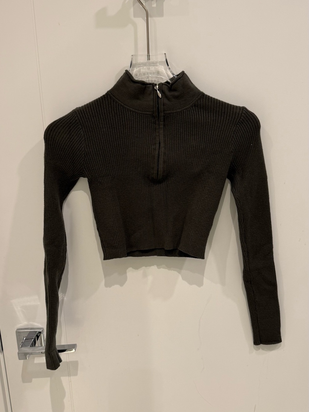 SHEIN Olive Green Ribbed Half-Zip Cropped Sweater - Small - $10
